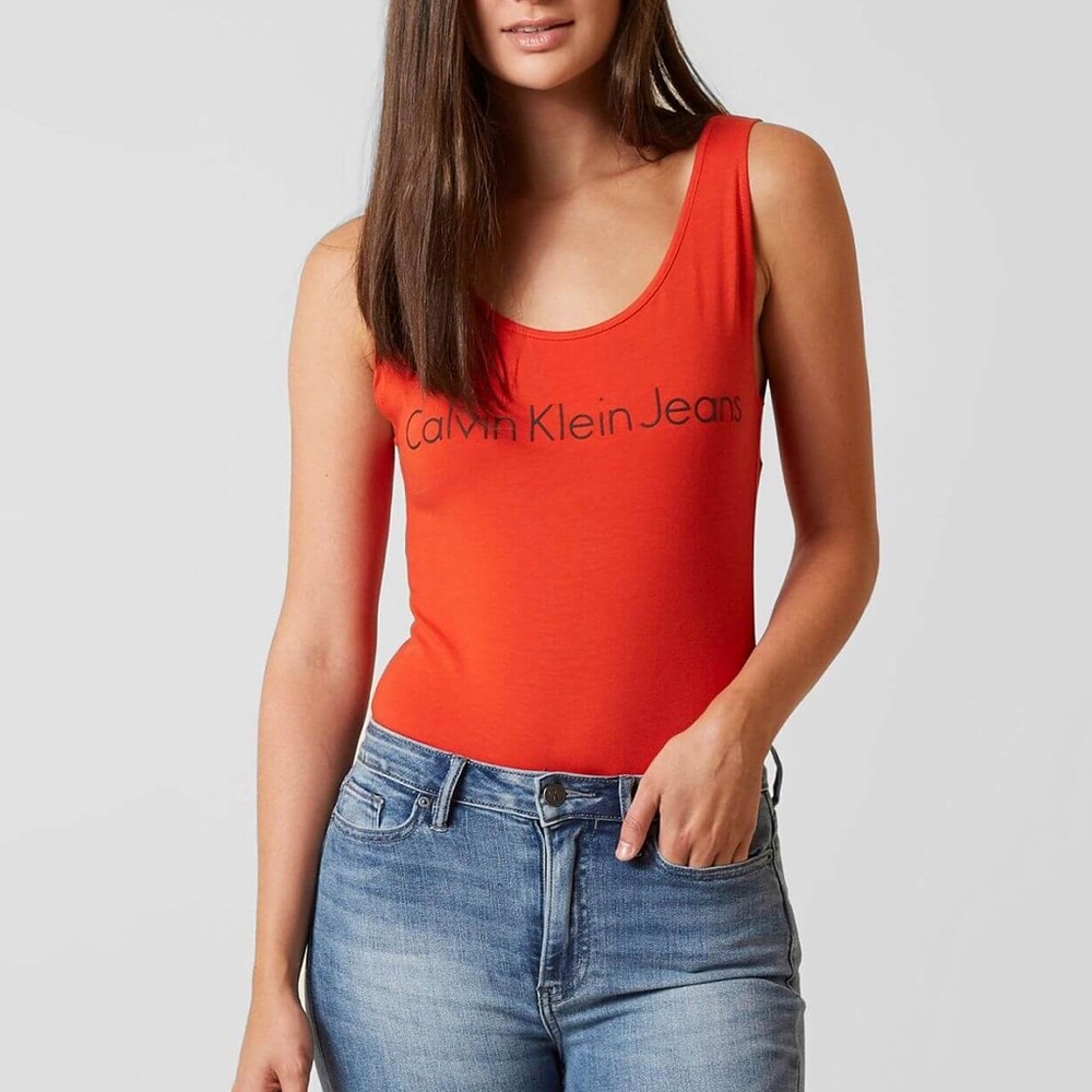 Calvin Klein Jeans Red Scoop Neck Bodysuit